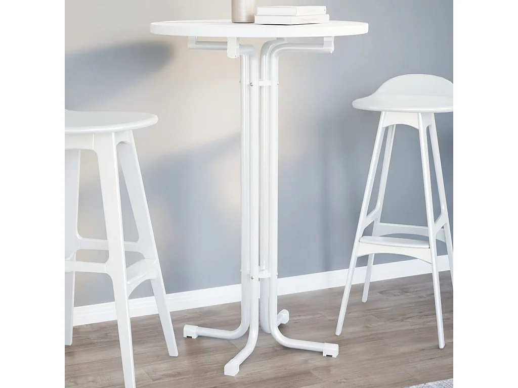 Tavolo da Bar Bianco Ø70x110 cm Legno Multistrato e Acciaio