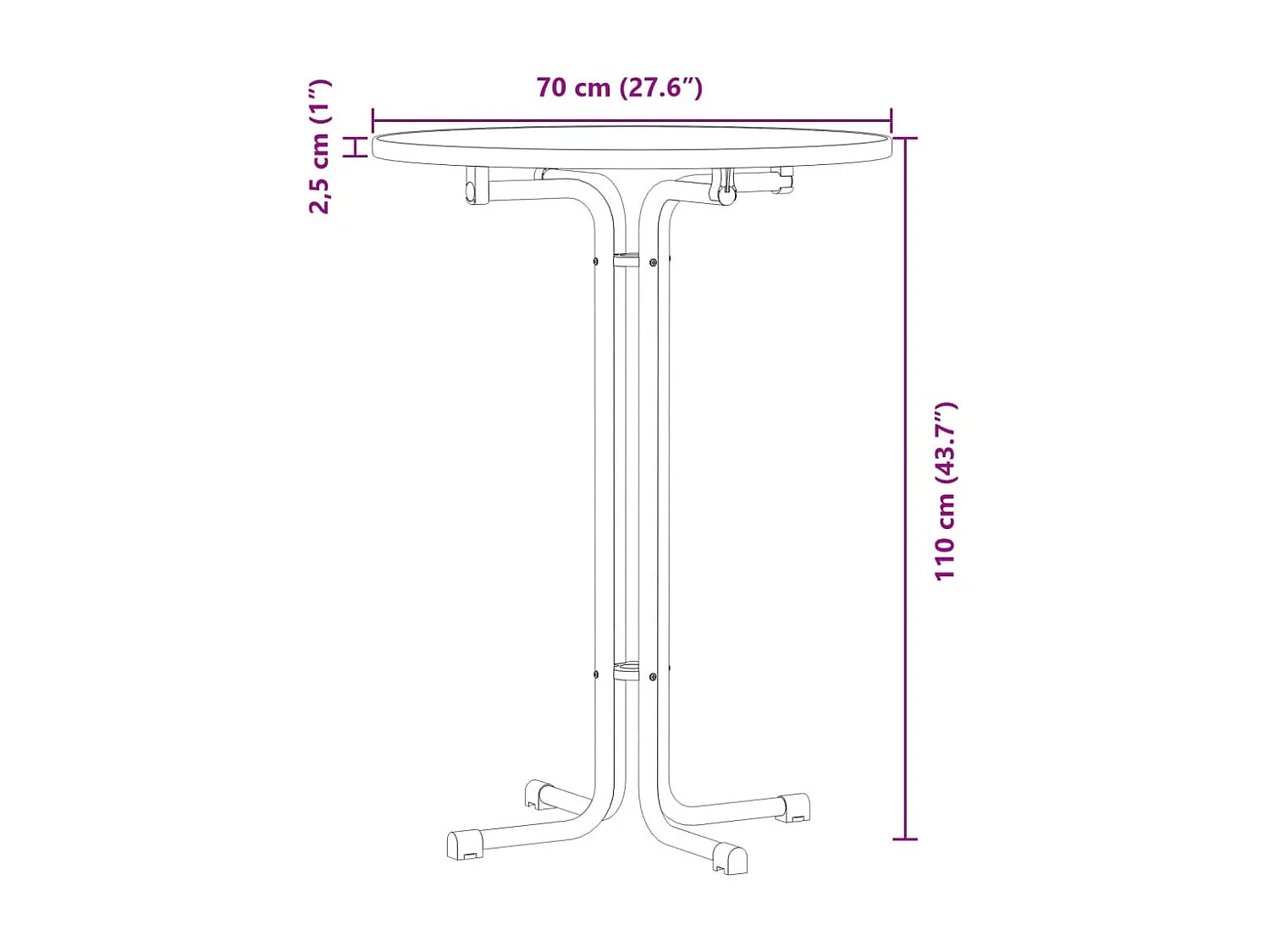 Tavolo da Bar Bianco Ø70x110 cm Legno Multistrato e Acciaio