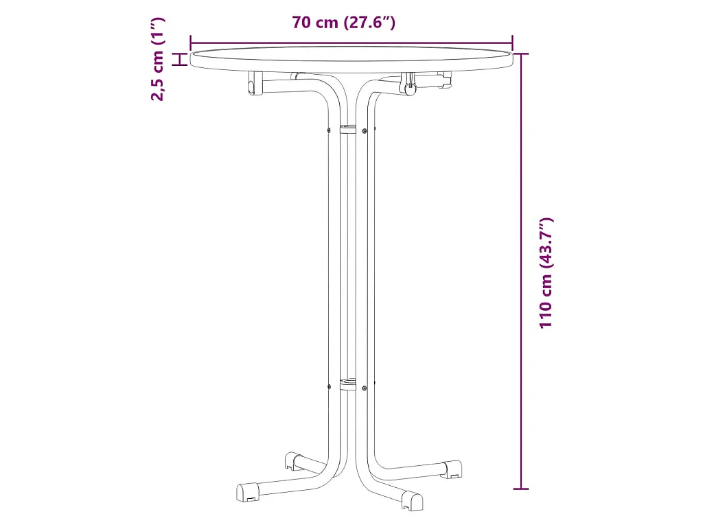 Table de bar blanc Ø70x110 cm bois d'ingénierie et acier