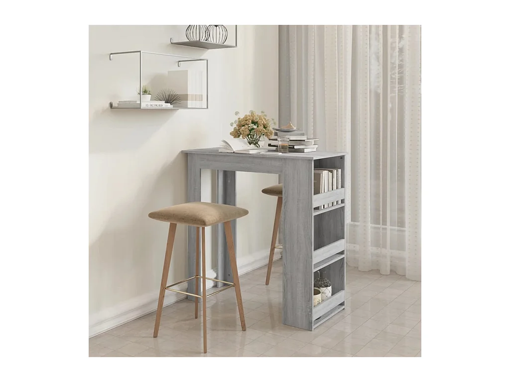 Table de bar avec rangement sonoma gris bois d'ingénierie