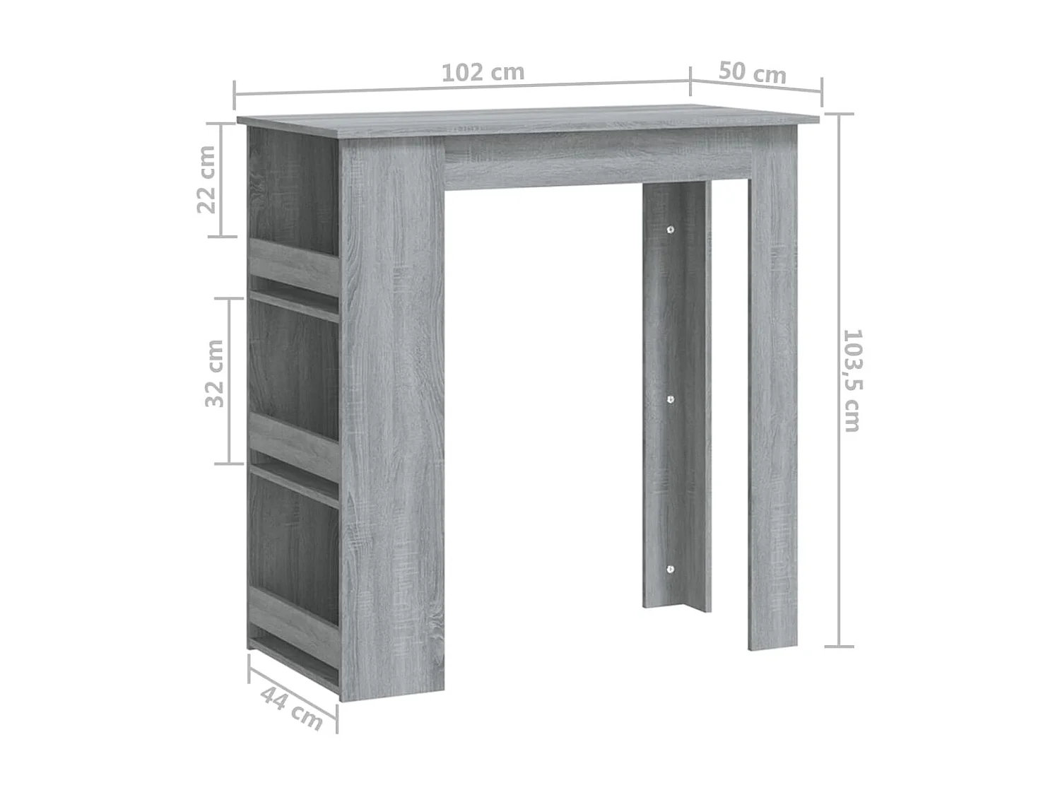 Bartisch mit Regal Grau Sonoma 102x50x103,5cm Holzwerkstoff