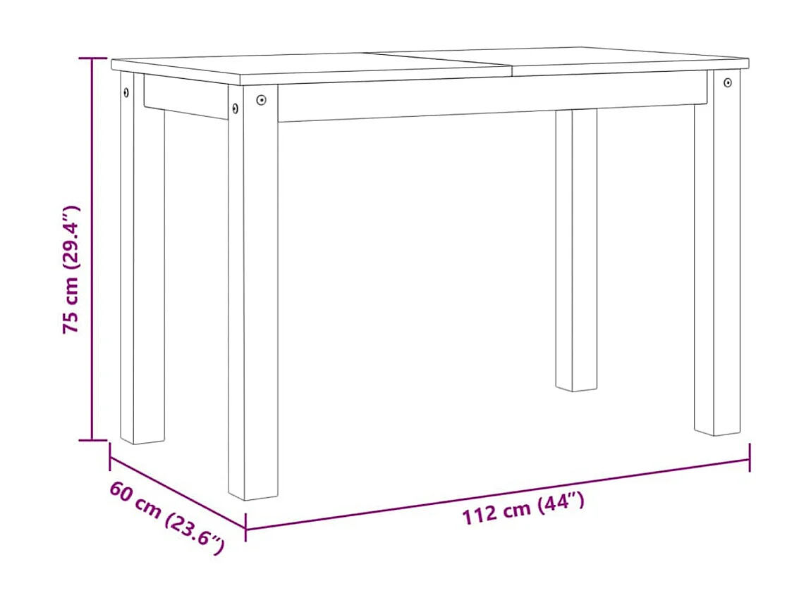 Eettafel Panama 112x60x75 cm massief grenenhout wit