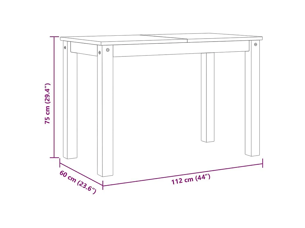 Eettafel PANAMA 112x60x75 cm massief grenenhout wit