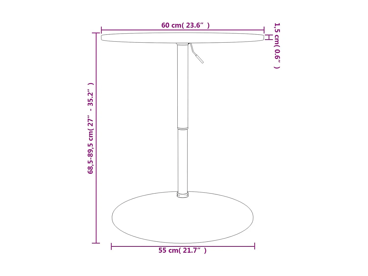 Table de bar Ø60x89,5 cm bois massif de hêtre