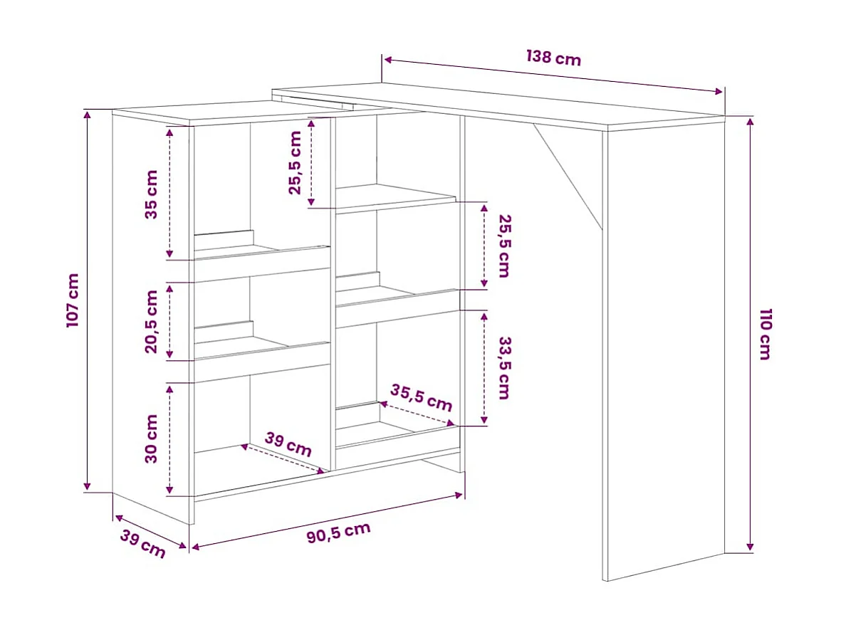 Bartisch mit Beweglichem Regal Weiß 138x39x110 cm
