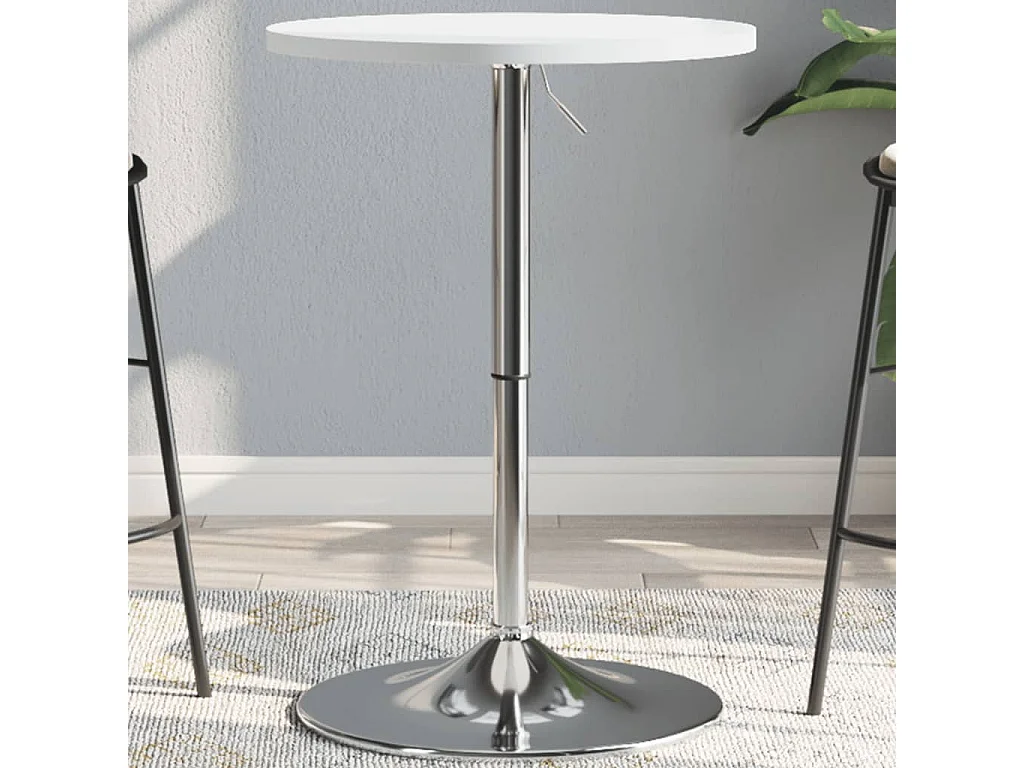 Table de bar blanc 50x50x90cm bois d'ingénierie et acier chromé