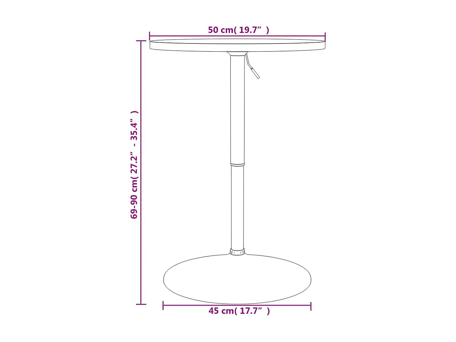 Table de bar blanc 50x50x90cm bois d'ingénierie et acier chromé