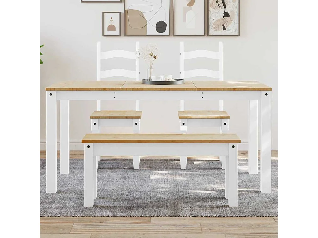 Table à manger Panama blanc 160x80x75 cm bois massif de pin