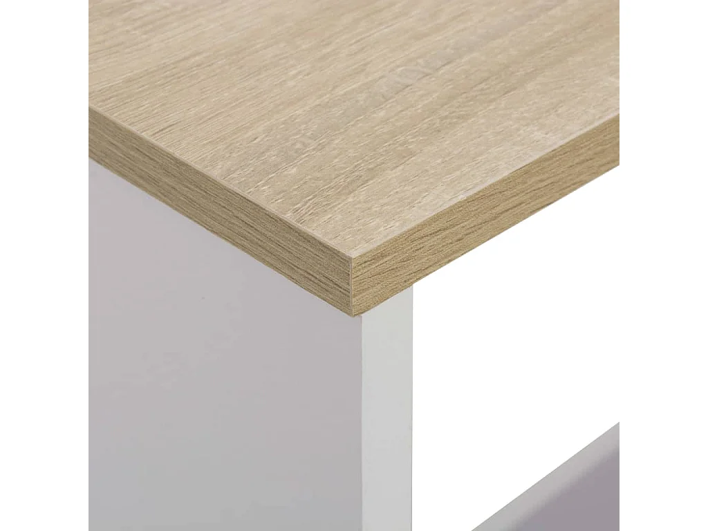 Table de bar avec 2 dessus de table Blanc et chêne 130x40x120cm