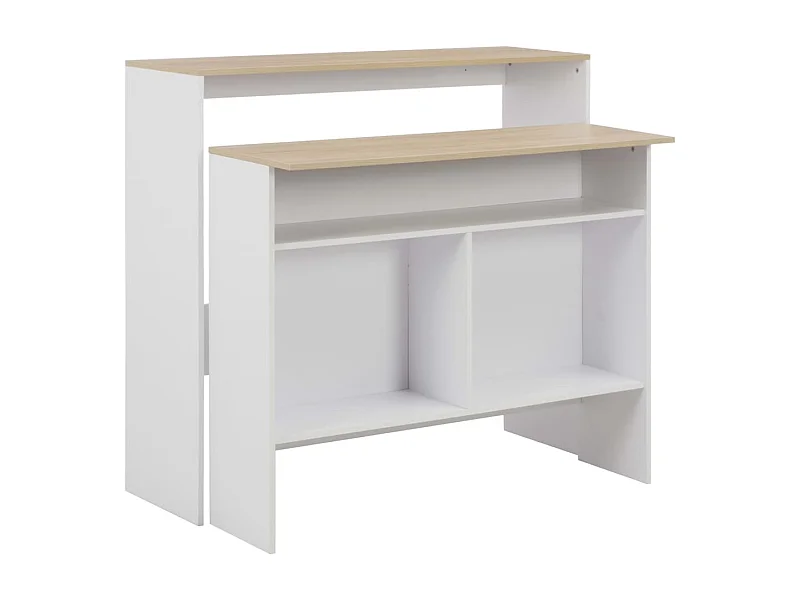 Table de bar avec 2 dessus de table Blanc et chêne 130x40x120cm