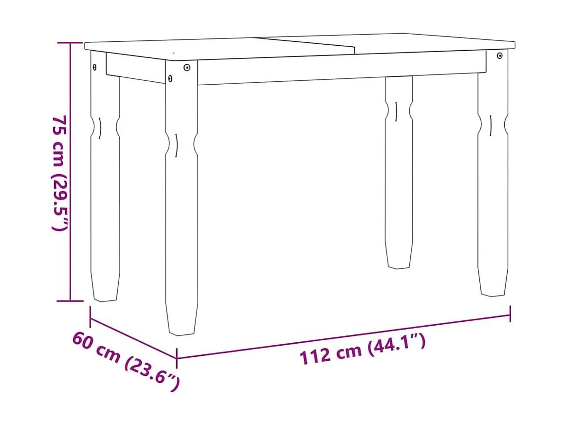 Esstisch Corona Grau 112x60x75 cm Massivholz Kiefer