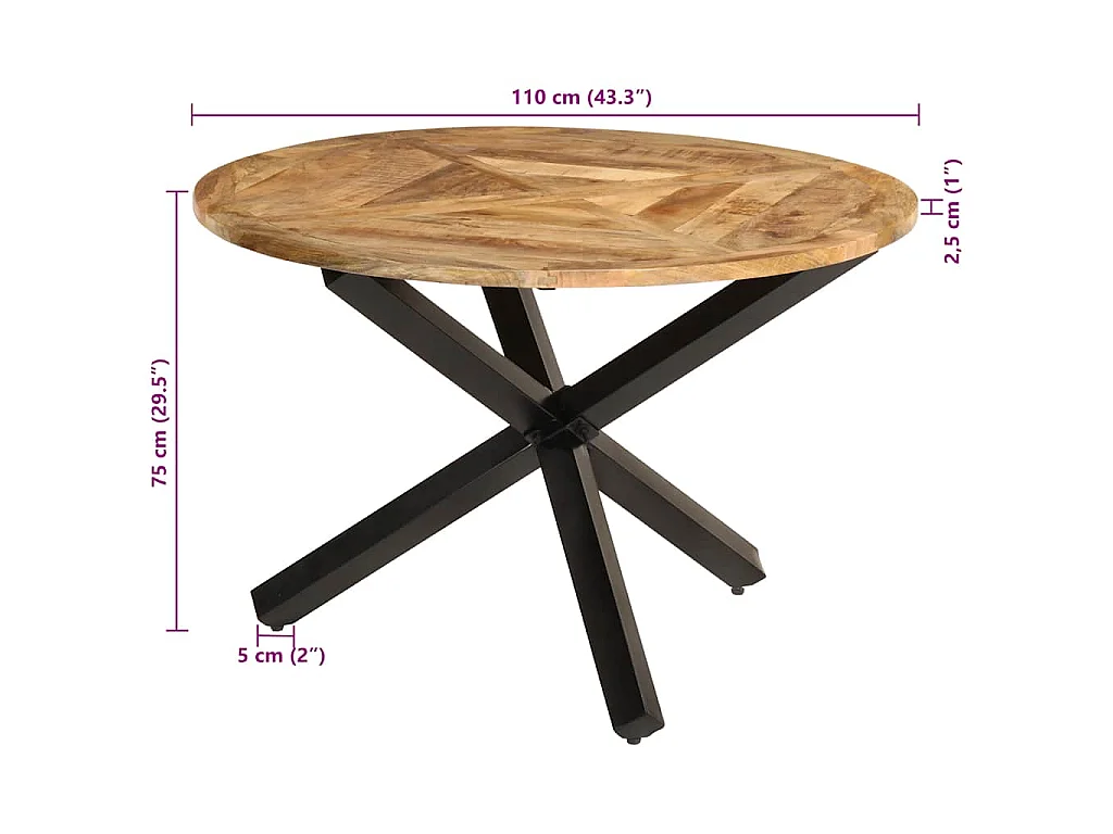 Mesa de comedor madera maciza de mango sin tratar Ø110x75 cm