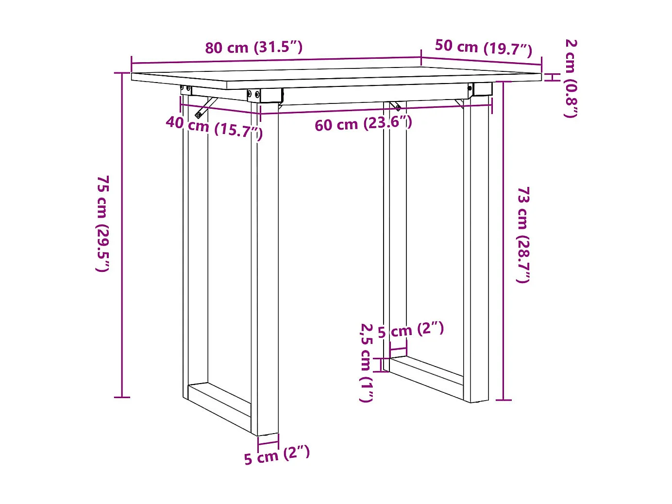 Esstisch O-Gestell 80x50x75 cm Massivholz Kiefer und Stahl