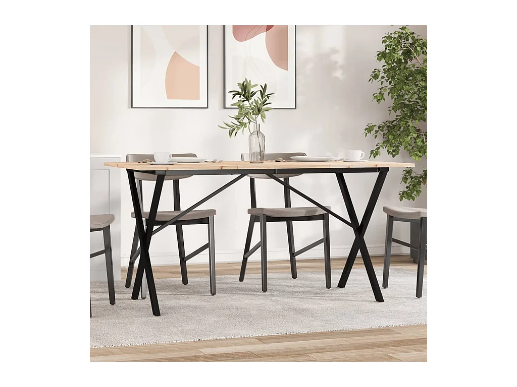 Table à manger cadre en X 160x80x75 cm bois de pin massif acier