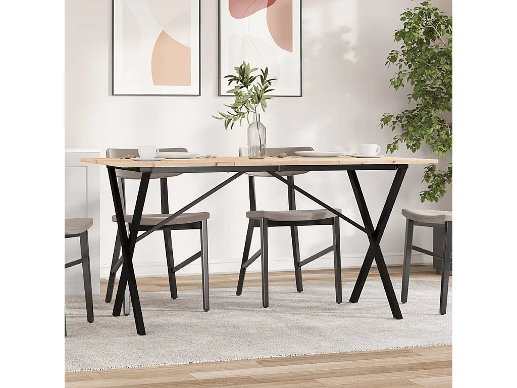 Table à manger cadre en X 160x80x75 cm bois de pin massif acier