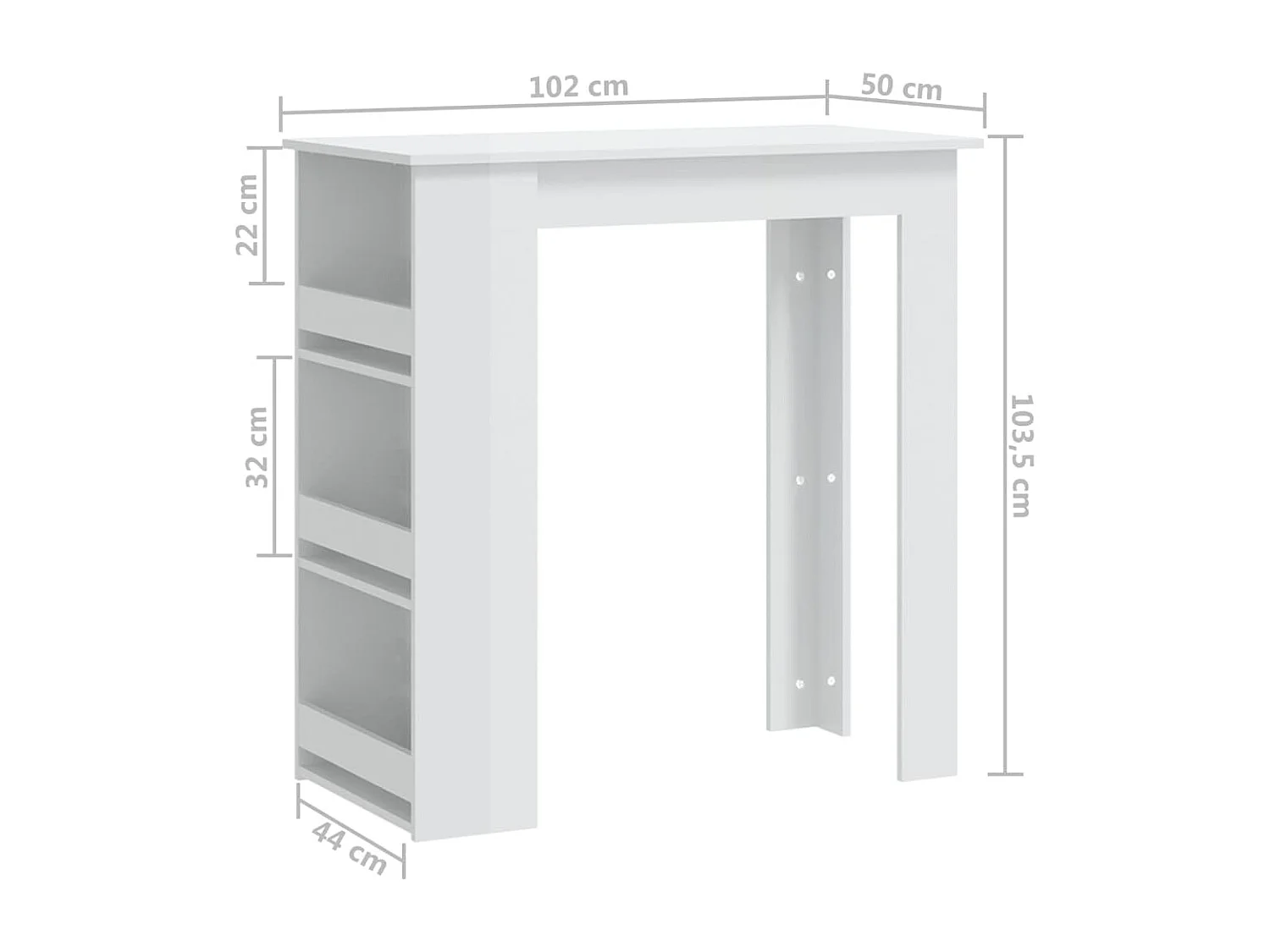 Bartisch mit Regal Hochglanz-Weiß 102x50x103,5 cm