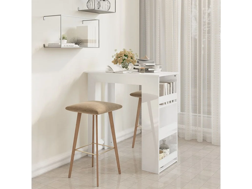 Bartisch mit Regal Hochglanz-Weiß 102x50x103,5 cm