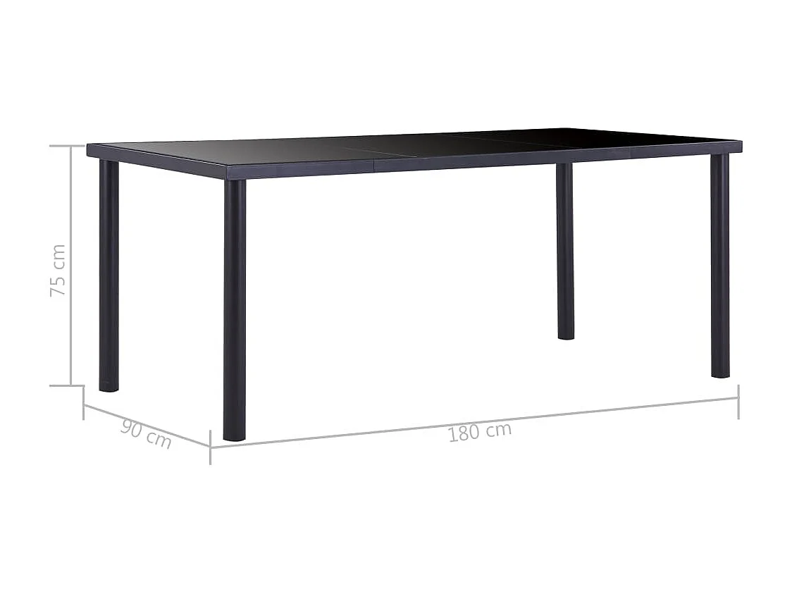 Tavolo da Pranzo Nero 180x90x75 cm in Vetro Temperato