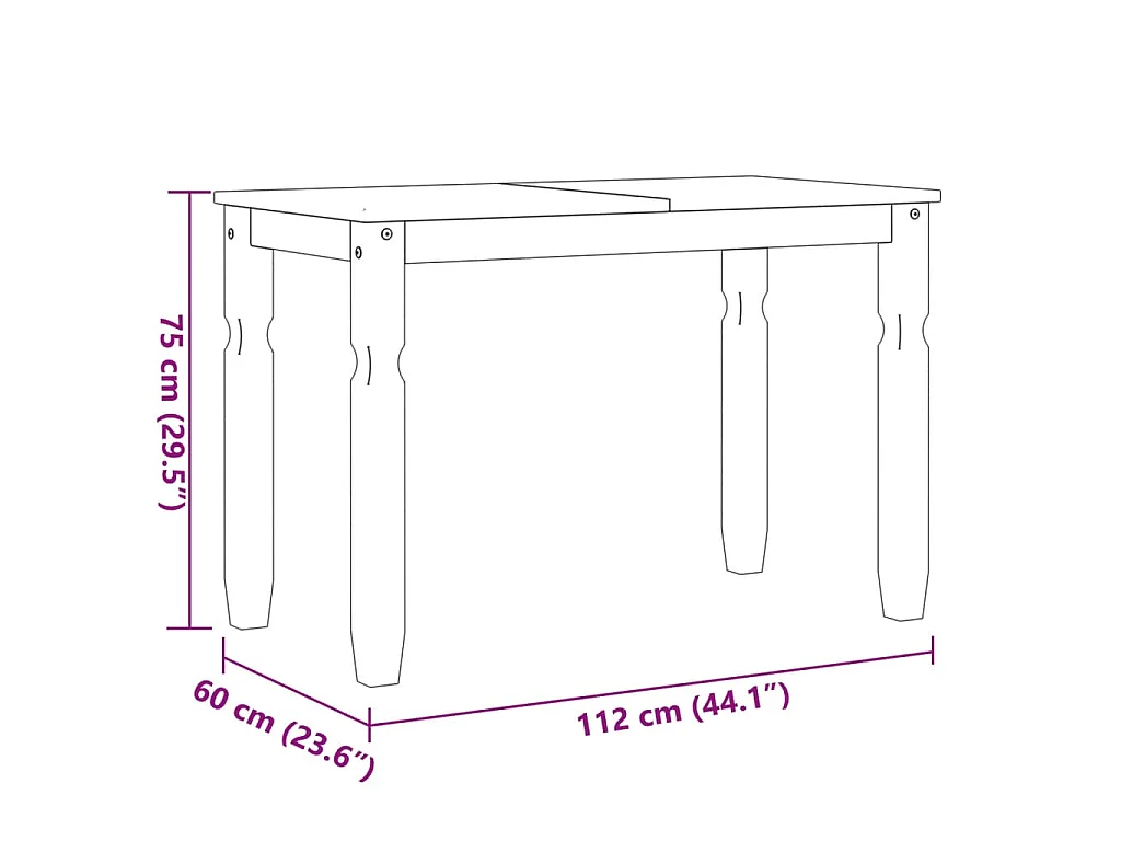 Eettafel Corona 112x60x75 cm massief grenenhout wit