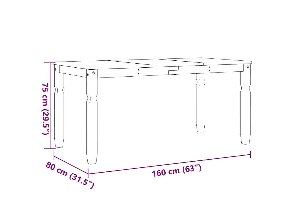 Table à manger Corona 160x80x75 cm bois massif de pin