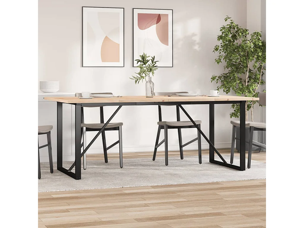 Tavolo Pranzo Telaio a O 200x100x75,5 cm Legno Pino e Acciaio