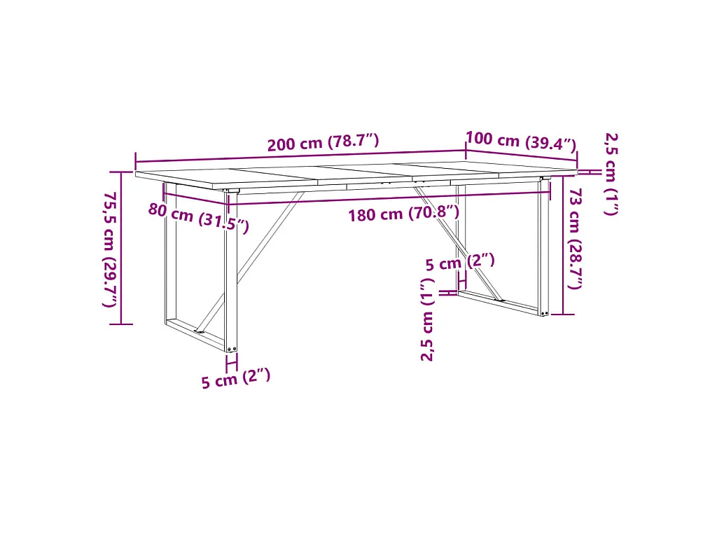 Tavolo Pranzo Telaio a O 200x100x75,5 cm Legno Pino e Acciaio