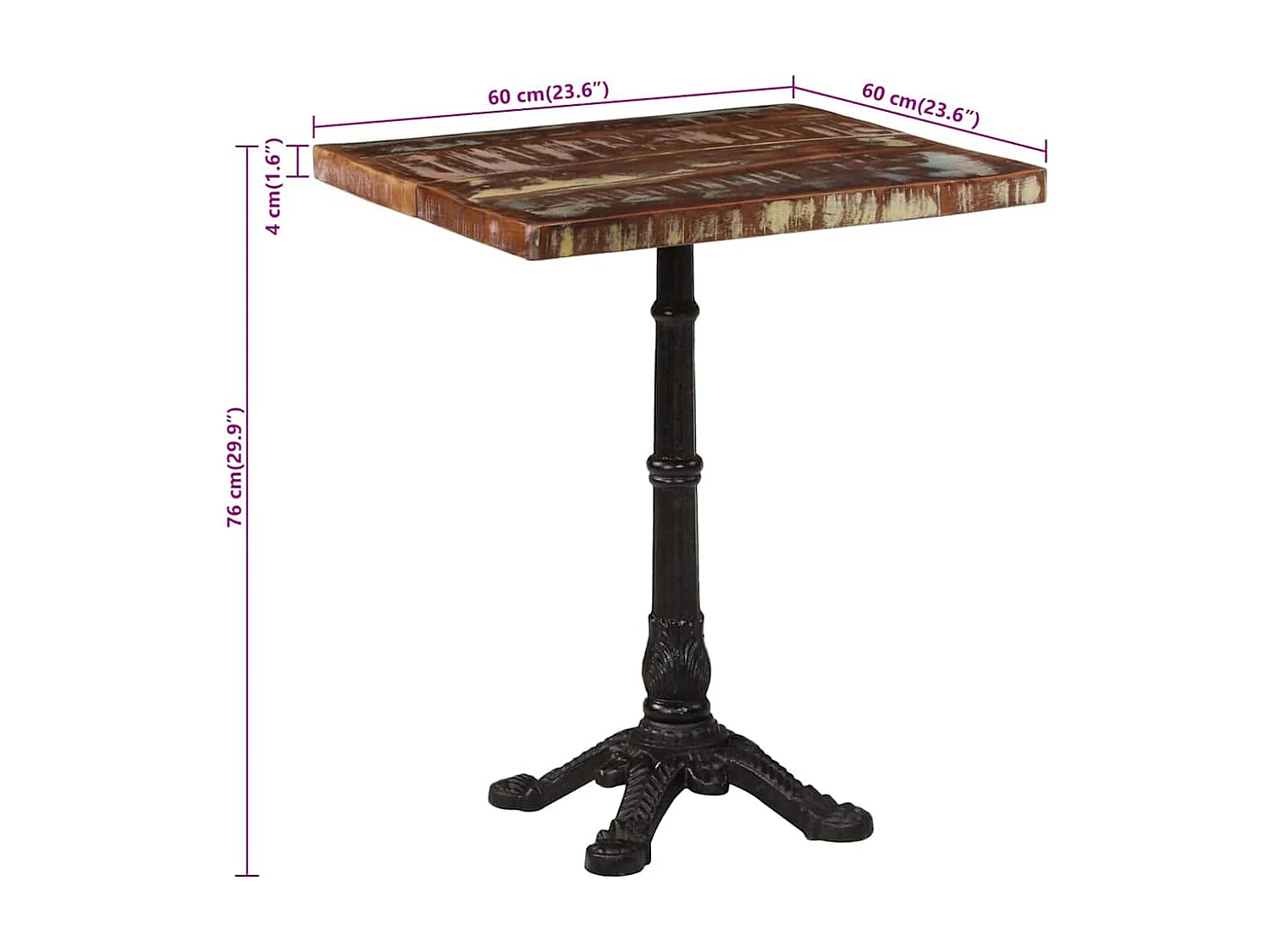 Bistrotafel 60x60x76 cm massief gerecycled hout