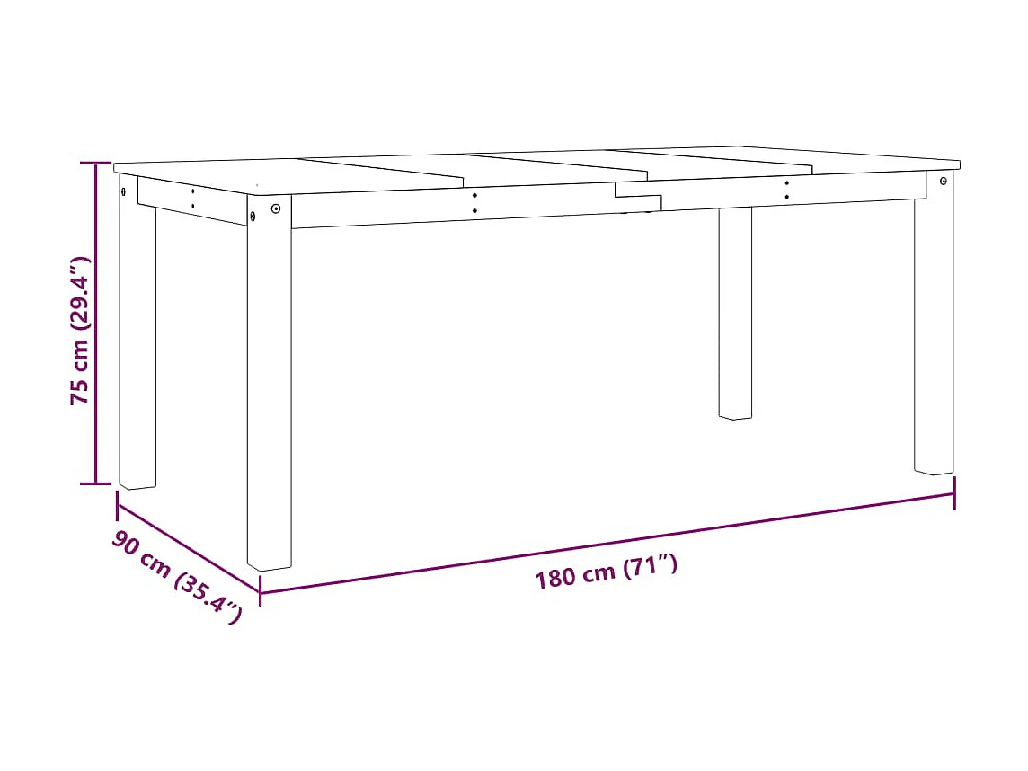 Table à manger Panama blanc 180x90x75 cm bois massif de pin