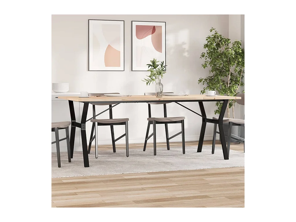 Table à manger cadre en Y 200x100x75,5 cm bois pin massif acier