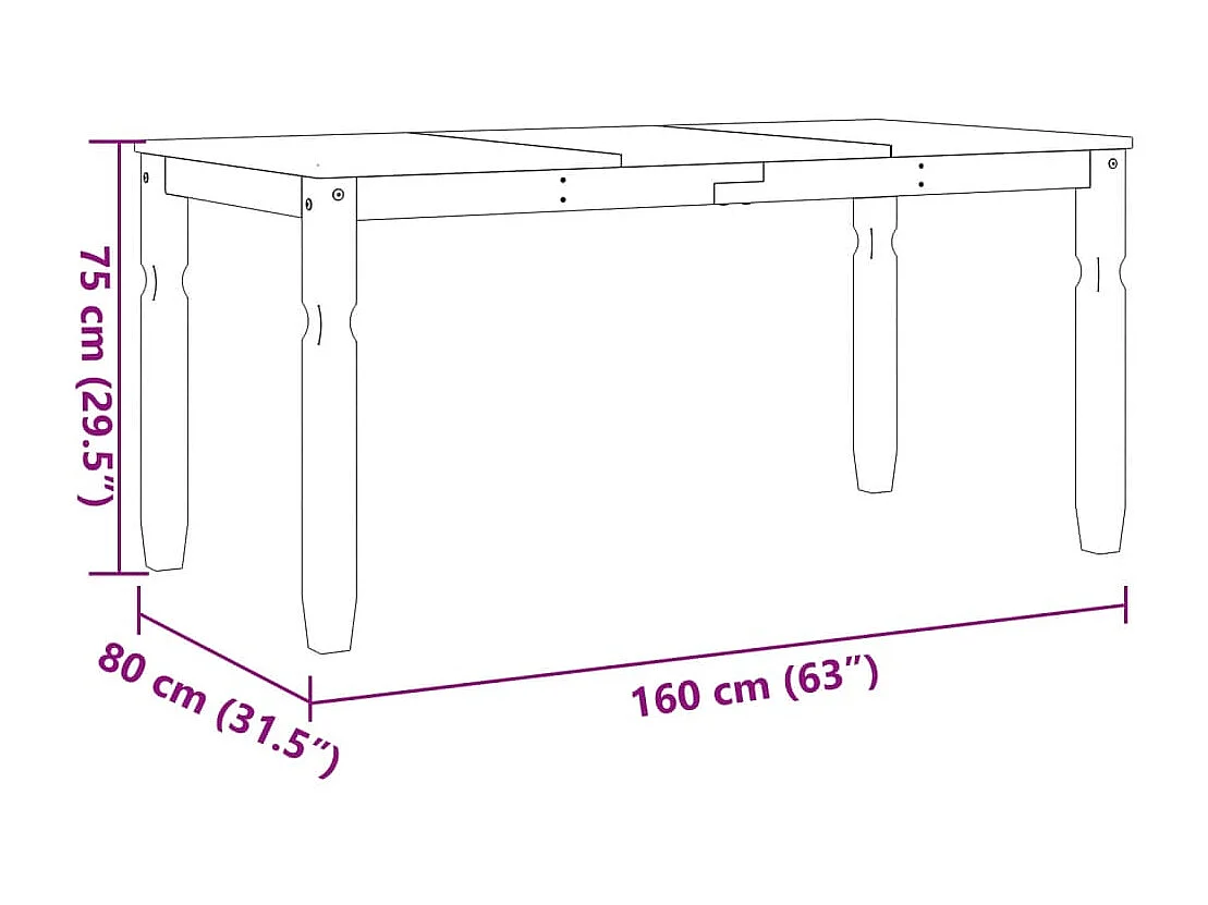 Tavolo da Pranzo Corona 160x80x75 cm in Legno Massello di Pino