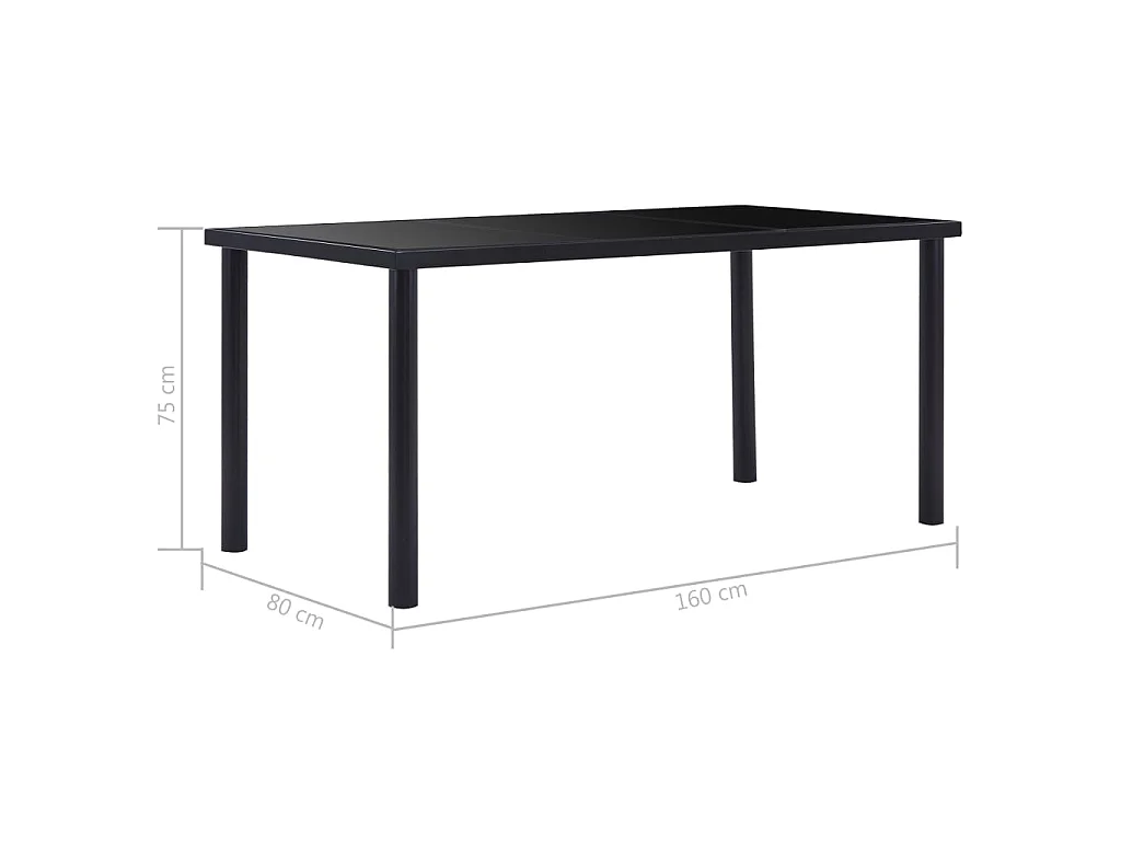 Mesa de jantar 160x80x75 cm vidro temperado preto