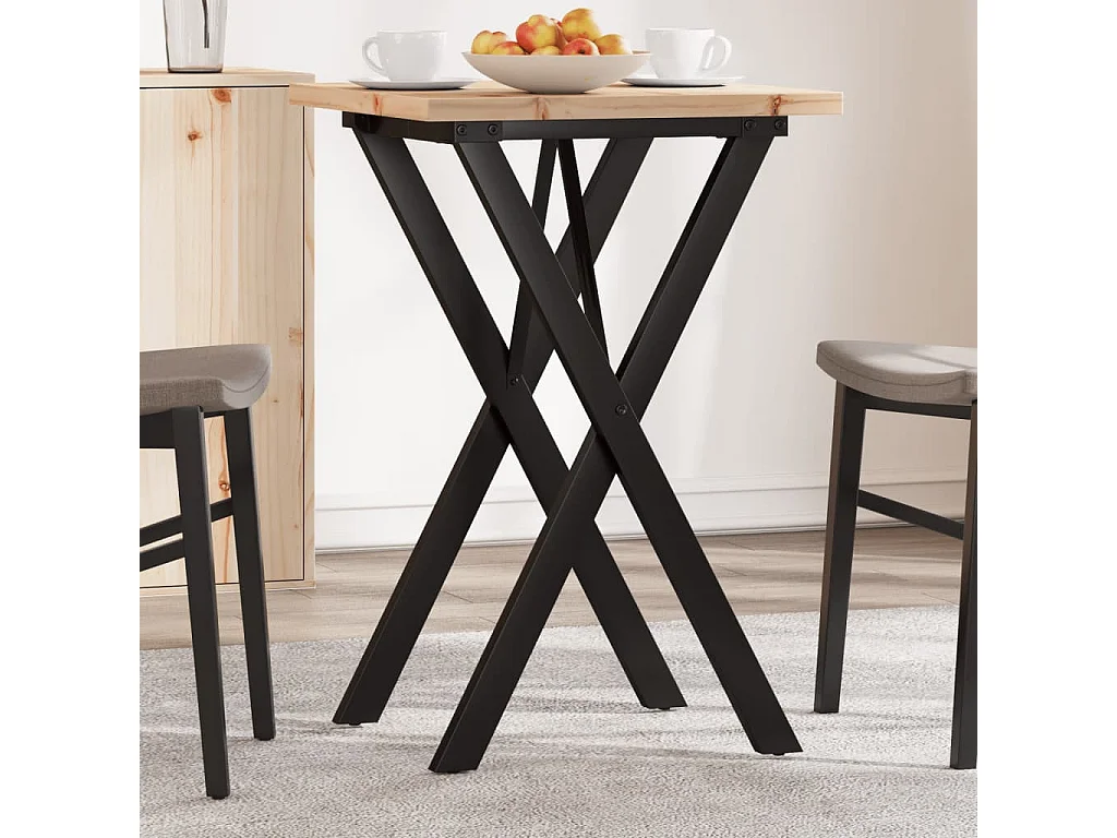 Table à manger cadre en X 50x50x75,5cm bois de pin massif acier