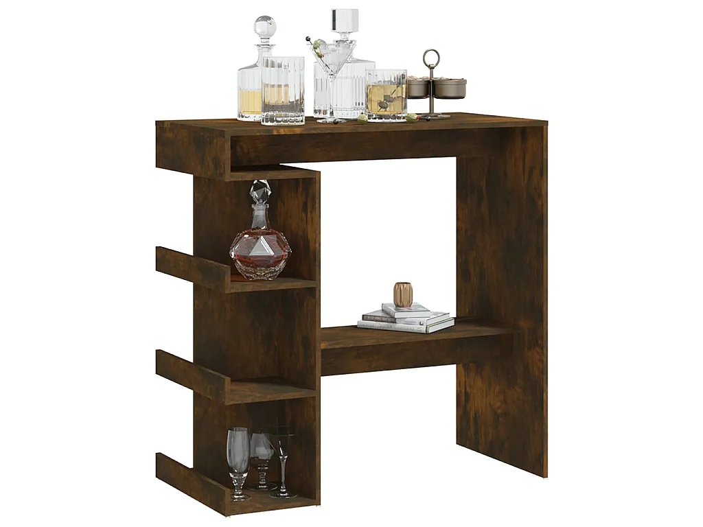 Table de bar et étagère de rangement chêne fumé bois ingénierie