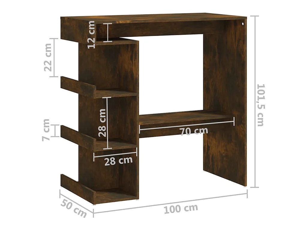 Table de bar et étagère de rangement chêne fumé bois ingénierie