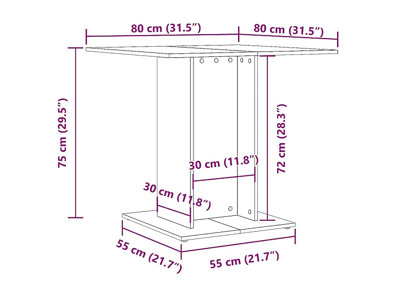 Mesa de comedor madera contrachapada roble ahumado 80x80x75 cm