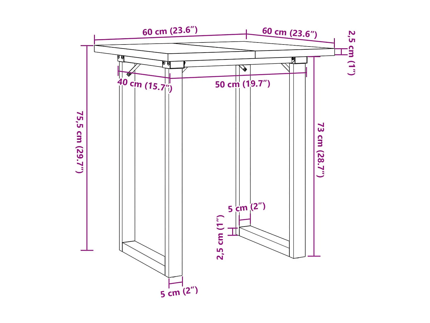 Eettafel O-frame 60x60x75,5 cm massief grenenhout en staal
