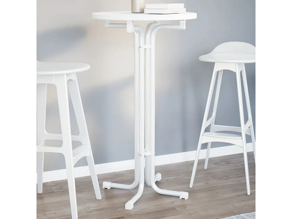 Table de bar blanc Ø60x110 cm bois d'ingénierie et acier