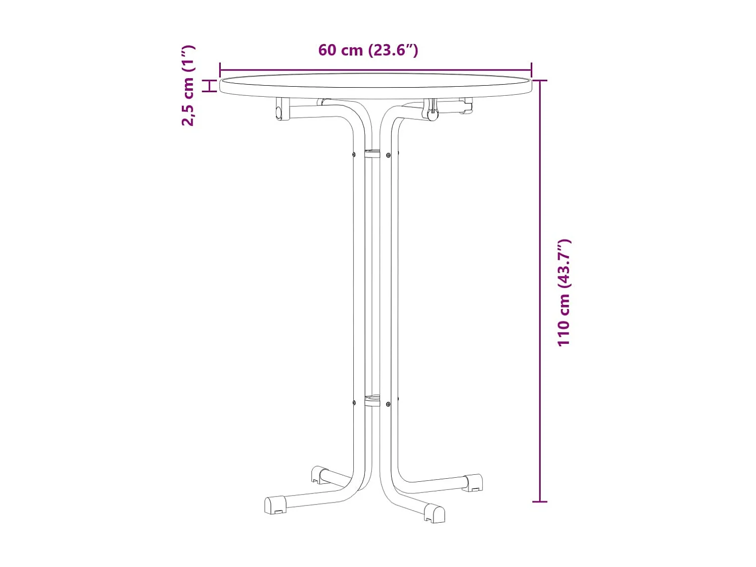 Table de bar blanc Ø60x110 cm bois d'ingénierie et acier