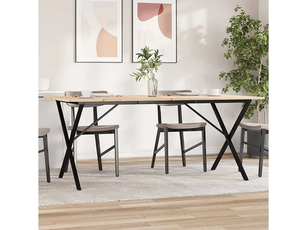 Esstisch X-Gestell 180x90x75 cm Massivholz Kiefer und Stahl