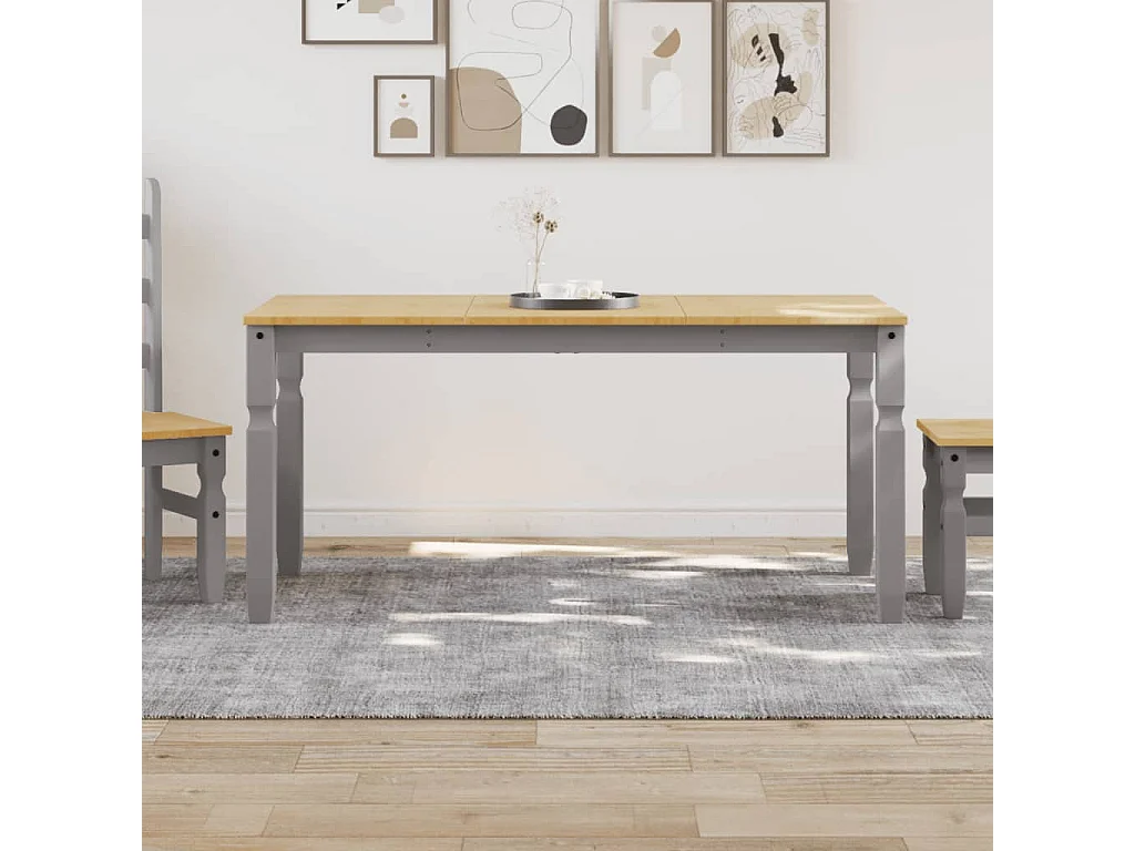 Mesa de comedor Corona madera maciza de pino gris 160x80x75 cm