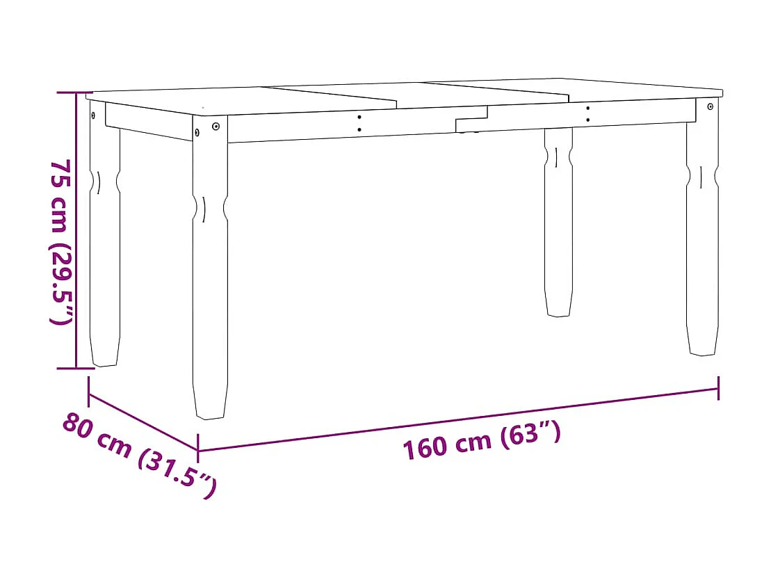 Mesa de comedor Corona madera maciza de pino gris 160x80x75 cm