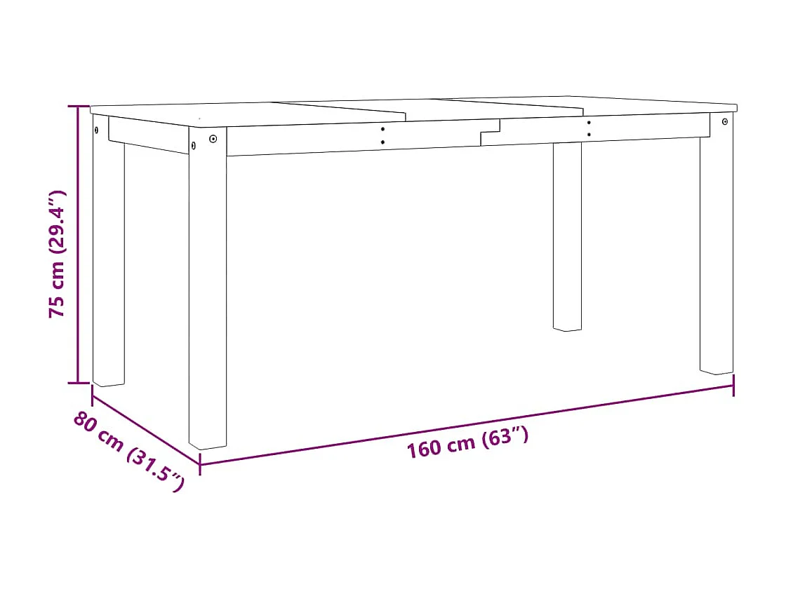 Table à manger Panama 160x80x75 cm bois massif de pin
