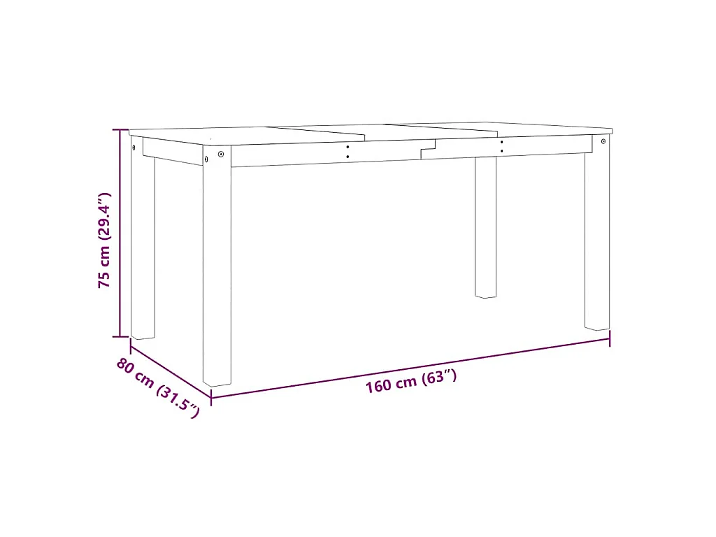 Table à manger PANAMA 160x80x75 cm bois massif de pin