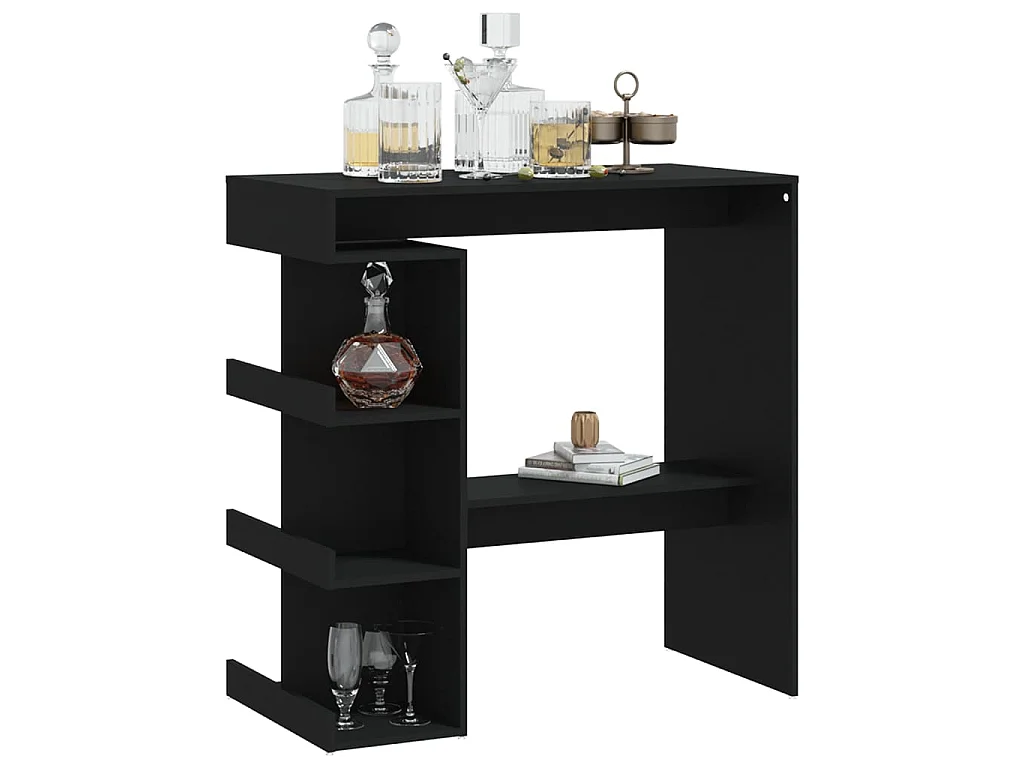 Table de bar avec étagère de rangement Noir Bois d'ingénierie