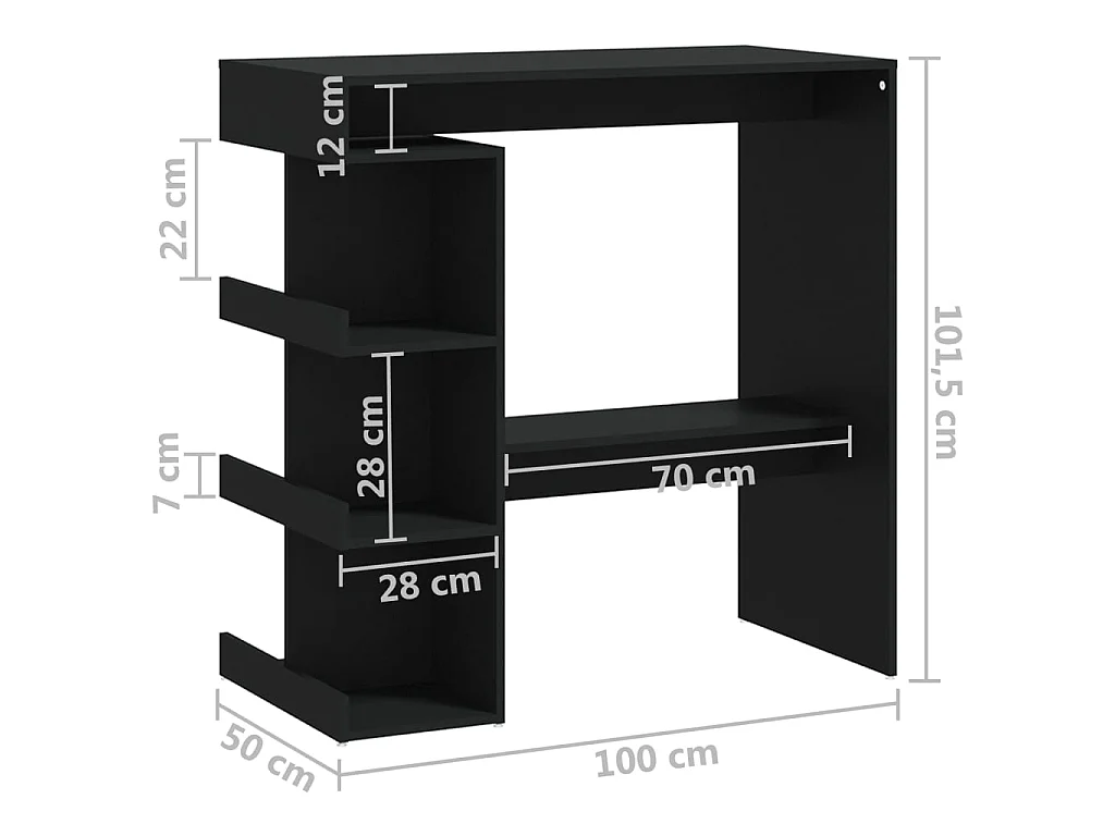 Table de bar avec étagère de rangement Noir Bois d'ingénierie