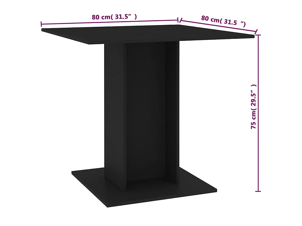 Table à manger Noir 80x80x75 cm bois d'ingénierie