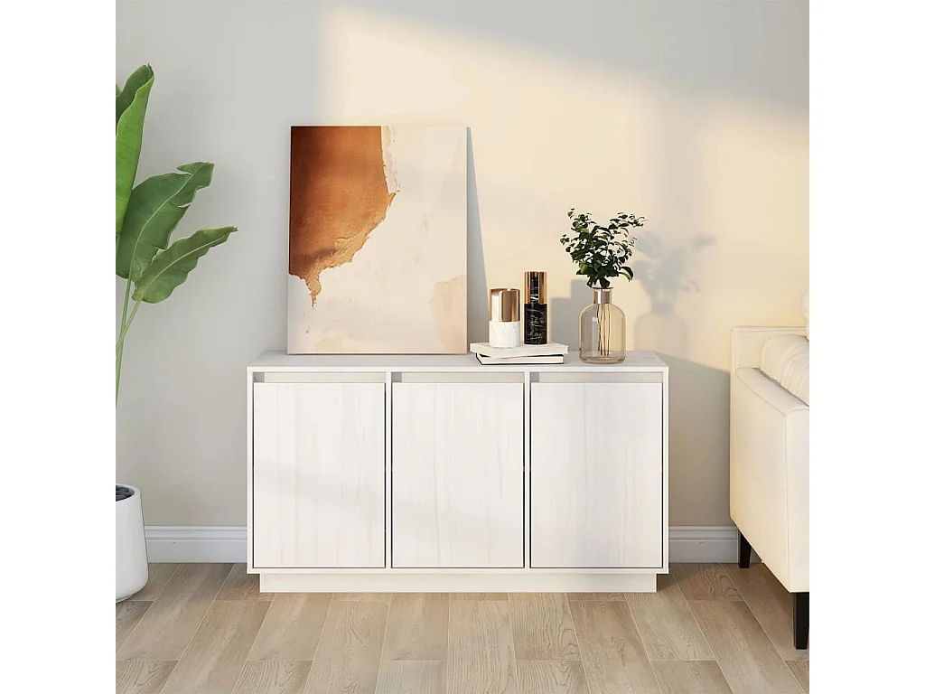 Buffet Blanc 111x34x60 cm Bois massif de pin