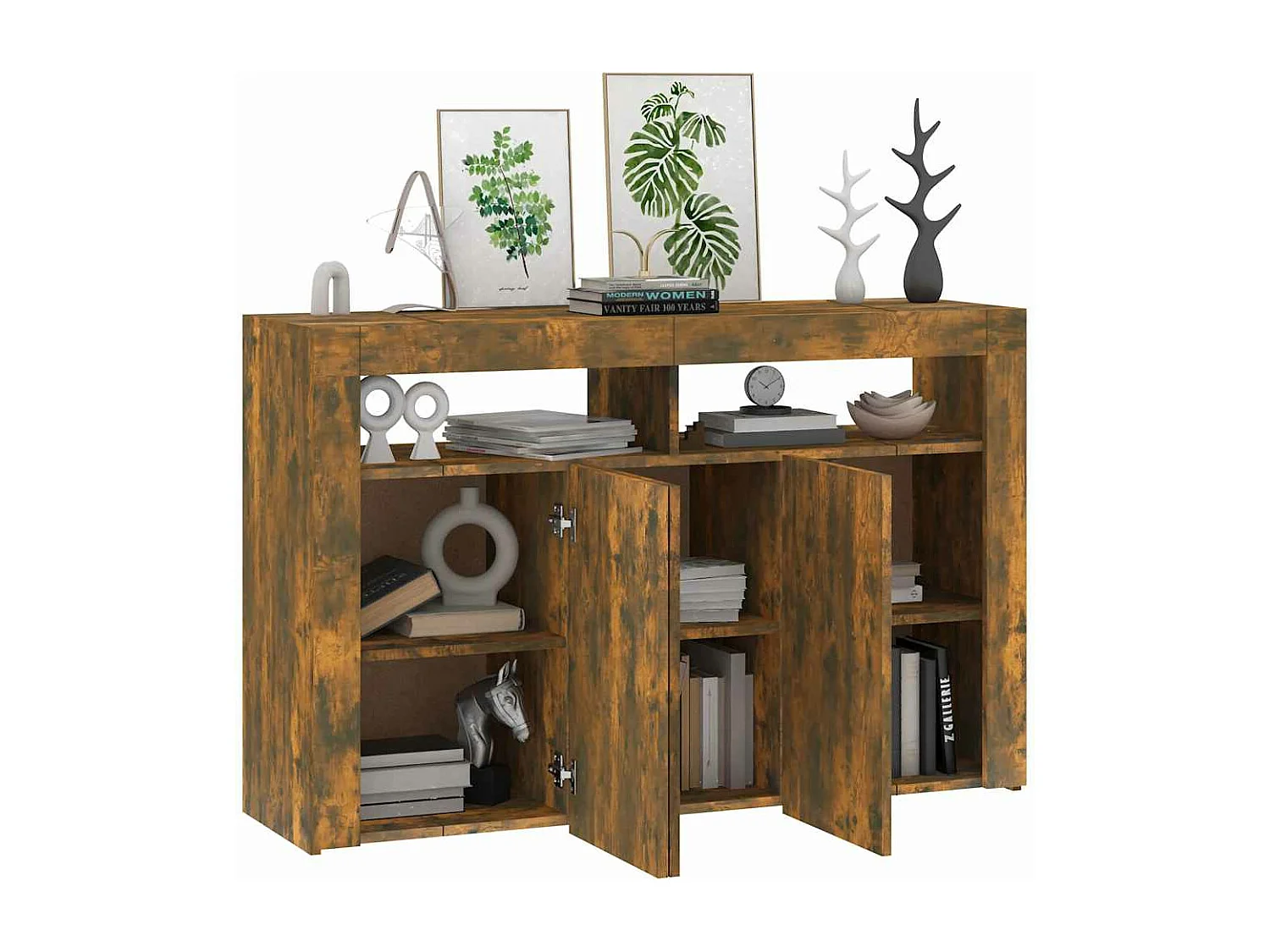 Dressoir met LED-verlichting 115,5x30x75 cm cm gerookt eiken