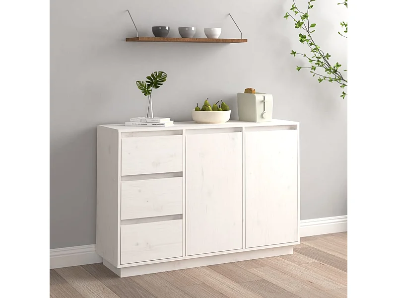 Sideboard Weiß 111x34x75 cm Massivholz Kiefer