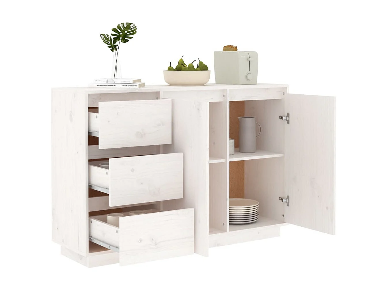 Buffet Blanc 111x34x75 cm Bois massif de pin